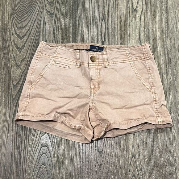 American Eagle Outfitters Womens Shortie Shorts Stretch Mid Rise Khaki Size 4 - Picture 1 of 8